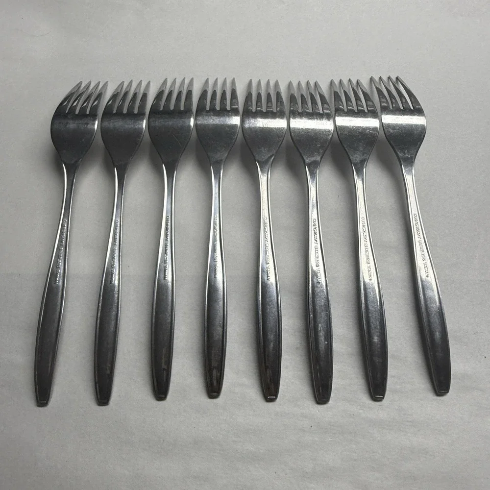 8 Vintage Customcraft CUS1 Dinner Forks Roses Stainless Steel Flatware